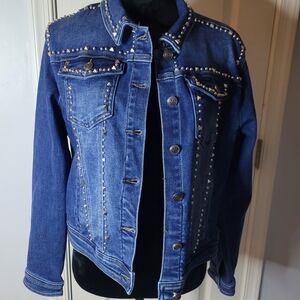 NINA ROSSI Studded Blue Denim Jacket. Sz M. NWT